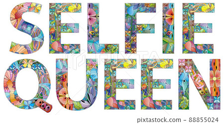 Selfie Queen word Fun design to print on tee, shirt, hoody, poster banner sticker, card. 88855024