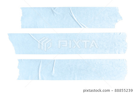 Set of three blue blank paper tape stickers isolated on white background. Template mock up 88855239