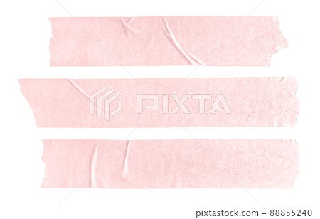 Set of three pink blank paper tape stickers isolated on white background. Template mock up 88855240
