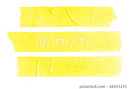 Set of three yellow blank paper tape stickers isolated on white background. Template mock up Set of three yellow blank paper tape stickers isolated on white background. Template mock up 88855241