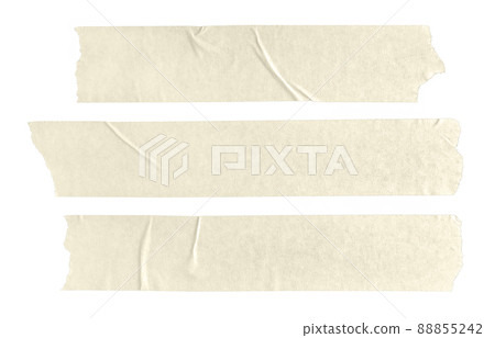 Set of three beige blank paper tape stickers isolated on white background. Template mock up 88855242