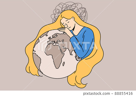 Sad Ukrainian woman hug planet earth  88855416