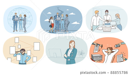 Set of diverse businesspeople at workplace  88855786