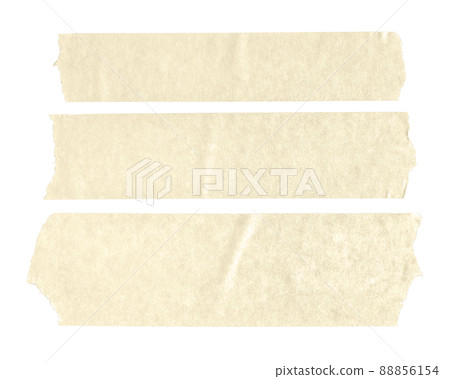 Set of three beige blank paper tape stickers isolated on white background. Template mock up 88856154