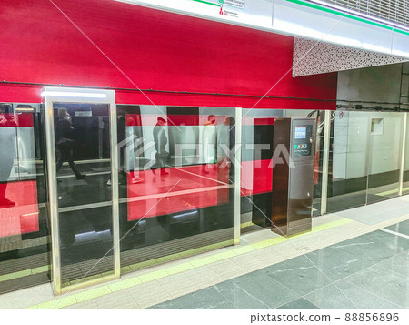 subway tunnel. lines for trains. subway cars are protected by plastic doors for the safety of passengers. modern metro station 88856896