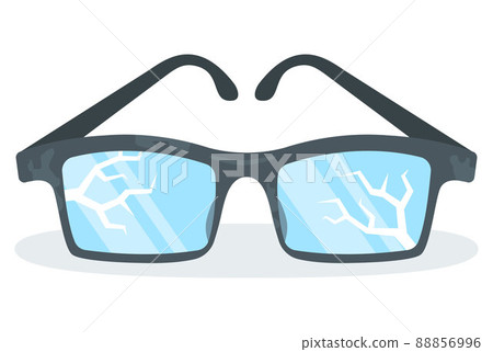 cracked black reading glasses. broken glass. cracked black reading glasses. broken glass. 88856996