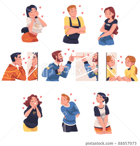 Self Love with People Character Admiring Themselves Looking in Mirror Delighted with Appearance Vector Set 88857073