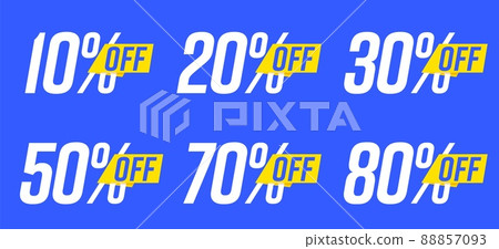 10, 20, 30, 50, 70, 80 percent off price reduction for shop. Online product badge and sticker isolated set design for clearance promotion vector illustration 88857093
