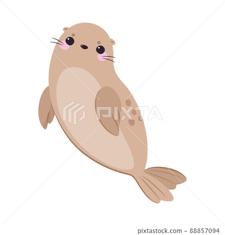 Cute Seal with Beige Fur and Fins Swimming Vector Illustration 88857094