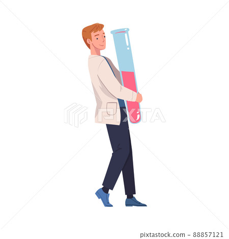 Man Scientist Character in White Coat Carrying Huge Glass Flask Vector Illustration Man Scientist Character in White Coat Carrying Huge Glass Flask Vector Illustration 88857121