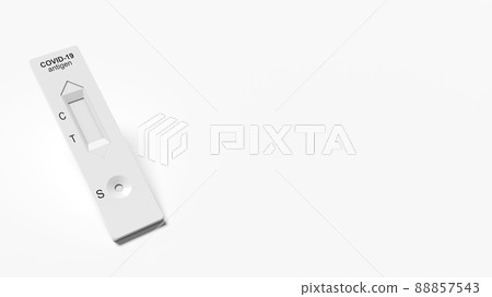Corona virus antigen fast test. Lab card kit test for COVID-19. 3d illustration Corona virus antigen fast test. Lab card kit test for COVID-19. 3d illustration 88857543