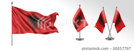 Set of Albania waving flag on isolated background vector illustration Set of Albania waving flag on isolated background vector illustration 88857797
