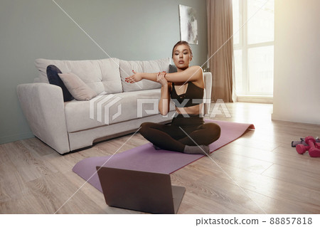 Attractive sports woman doing sport. Girl training sport. Attractive sports woman doing sport. Girl training sport. 88857818