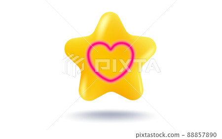 Vector icon of a yellow star with pink heart in 3D style. Achievements for games or customer rating feedback of website. Illustration of a star in realistic 3d style. Vector icon of a yellow star with pink heart in 3D style. Achievements for games or customer rating feedback of website. Illustration of a star in realistic 3d style. 88857890