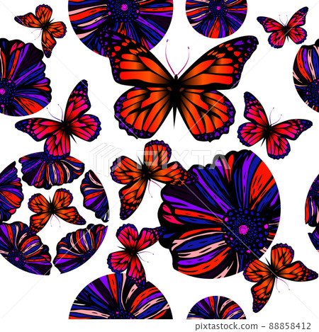 Beautiful retro Silhouette of flowers and butterflies Abstract seamless pattern with leaves and floral Background vector on modern style. Vector Beautiful retro Silhouette of flowers and butterflies Abstract seamless pattern with leaves and floral Background vector on modern style. Vector 88858412