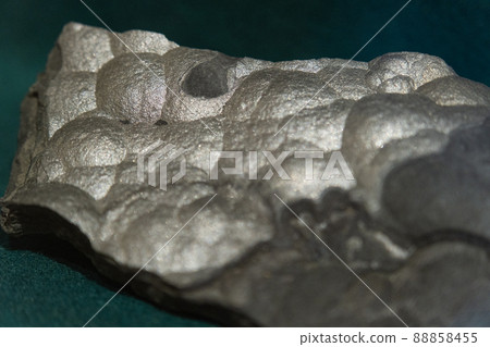 Allemontite silver-black mineral. Close-up, background and texture of the mineral 88858455