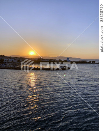 Golden Beautiful sunset at the seaside, Greece Golden Beautiful sunset at the seaside, Greece 88858730