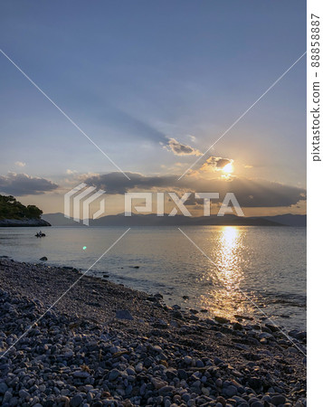 Golden Beautiful sunset at the seaside, Greece 88858887
