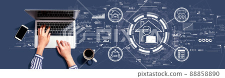 Remote Work theme with person using laptop Remote Work theme with person using laptop 88858890