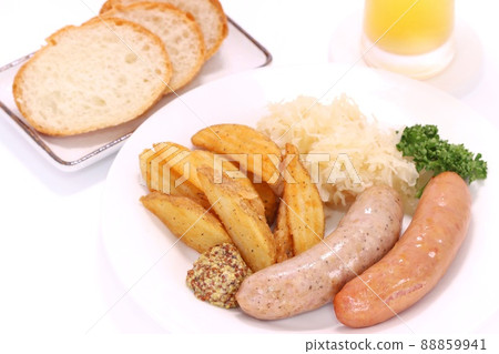 Sausage potato sauerkraut bread beer Sausage potato sauerkraut bread beer 88859941