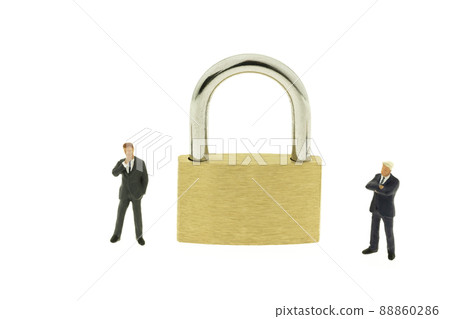 Businessman and open padlock Businessman and open padlock 88860286