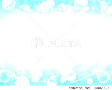 Watercolor-like and beautiful seashell background illustration material (frame) Watercolor-like and beautiful seashell background illustration material (frame) 88863625