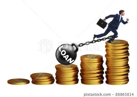 Businessman in loan and debt concept 88863814