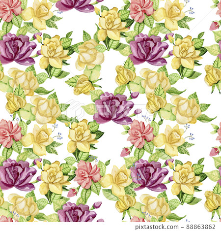 Rose Flowers Watercolor Vintage Seamless Pattern Digital Paper Wallpaper Fabric Textile Delicate Green 88863862