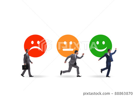 Illustration of customer feedback with faces and businessman 88863870