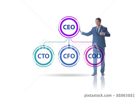 Illustration of organisation chart with various executives 88863881