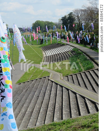 Carp streamer on the surface of the river 88864172