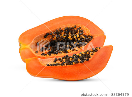 Slice ripe and half papaya isolated on the white background. 88864579