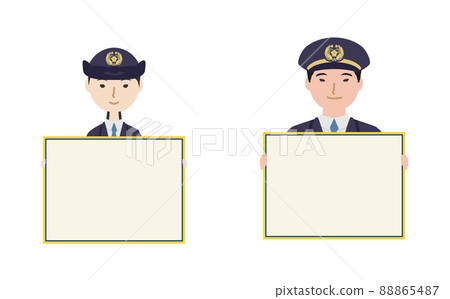 Uniform police officers holding panels (upper body) 88865487