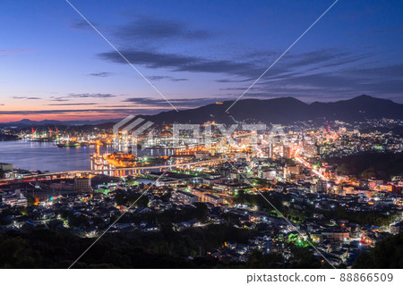 《Nagasaki Prefecture》 Night view of central Sasebo, view of Tenjinyama Park 《Nagasaki Prefecture》 Night view of central Sasebo, view of Tenjinyama Park 88866509