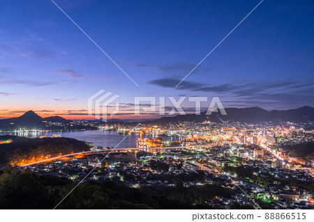 《Nagasaki Prefecture》 Night view of central Sasebo, view of Tenjinyama Park 《Nagasaki Prefecture》 Night view of central Sasebo, view of Tenjinyama Park 88866515