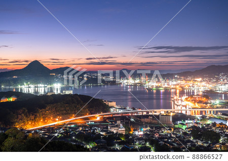 《Nagasaki Prefecture》 Night view of central Sasebo, view of Tenjinyama Park 《Nagasaki Prefecture》 Night view of central Sasebo, view of Tenjinyama Park 88866527