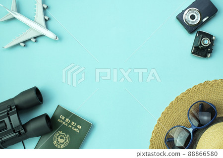 Passport, airplane and travel image 88866580