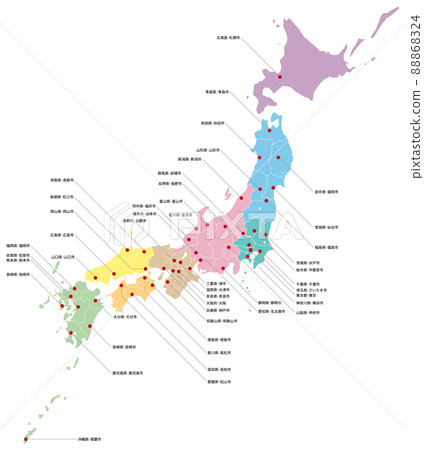 可分割的日本地圖區域顏色編碼 可分割的日本地圖區域顏色編碼 88868324