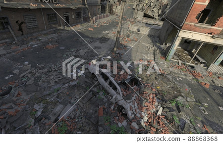 Post apocalyptic cityscape 3d illustration top view Post apocalyptic cityscape 3d illustration top view 88868368