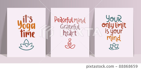 Wellness and yoga posters set. Handwritten lettering positive self-talk inspirational quote. Wellness and yoga posters set. Handwritten lettering positive self-talk inspirational quote. 88868659