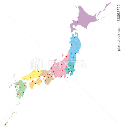 Dividable Japanese map regional color coding 88868721
