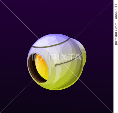 Cartoon cyber planet with core. Cosmos galaxy fantastic planet, space alien live world or futuristic future spaceship. Game UI element planet comic vector icon with glossy metal surface and core Cartoon cyber planet with core. Cosmos galaxy fantastic planet, space alien live world or futuristic future spaceship. Game UI element planet comic vector icon with glossy metal surface and core 88869011