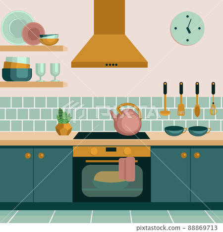 Kitchen, view of the stove and hood. 88869713