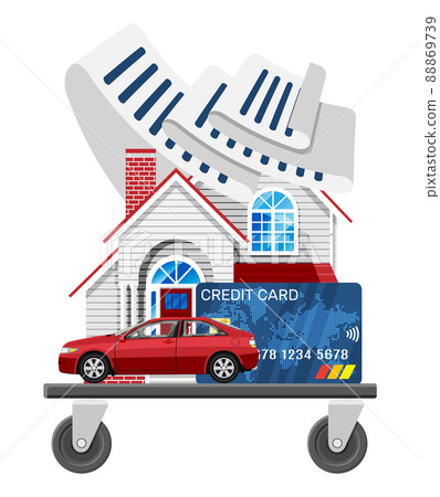 Shopping Cart with Goods, Cost of Living, Expenses 88869739