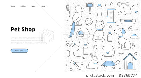 Pet shop banner with doodle animals 88869774