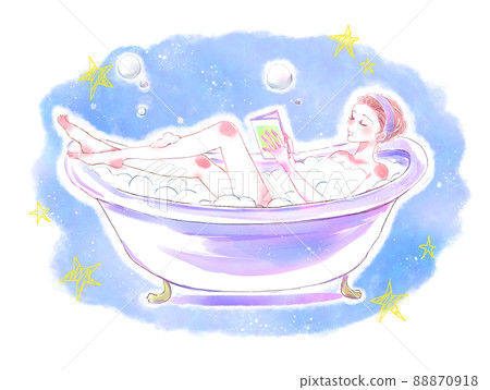 A woman who enjoys bath time reading at night A woman who enjoys bath time reading at night 88870918
