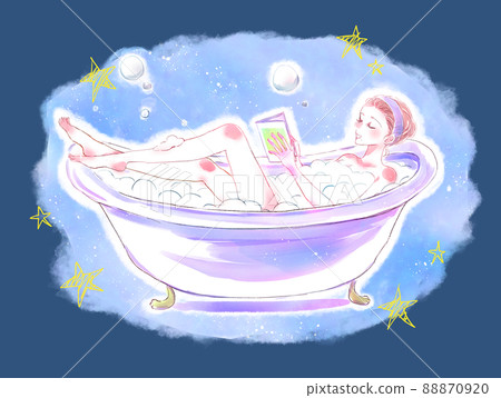 A woman who enjoys bath time reading at night A woman who enjoys bath time reading at night 88870920