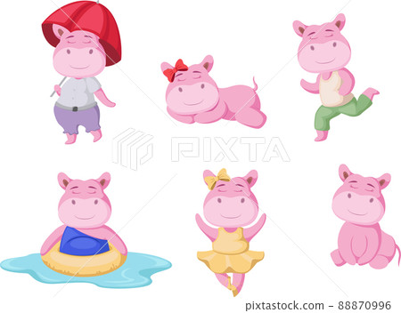 Cute hippos cartoon collection with different activities Cute hippos cartoon collection with different activities 88870996