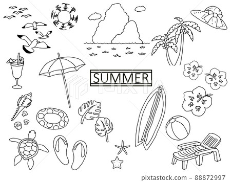 線描夏季材料集 88872997
