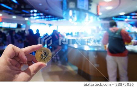 Bitcoins New Virtual money concept in crypto wallet app which travel pay buy during travel holiday 88873036